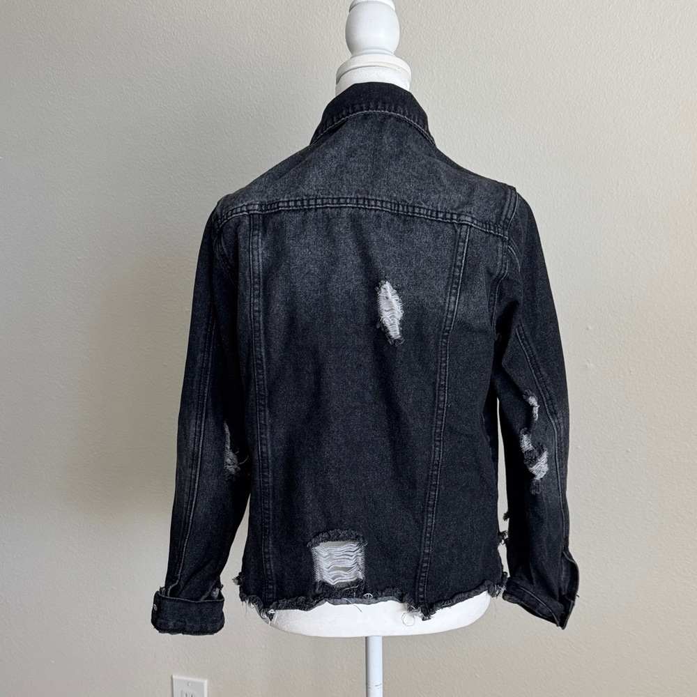 Black Distressed Denim Jacket - Picture 5 of 7